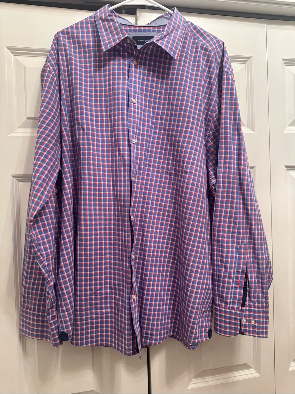 Christian Berg Superior Cotton Long Sleeve Button Up Shirt Red Blue Plaid 3XL
